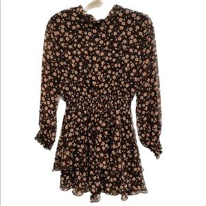 ZARA Floral Mock Neck Crepe Dress
